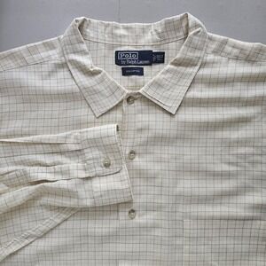 Polo Ralph Lauren 3XLT Yellow Plaid Button Up 100% Cotton‎ Long Sleeve Pocket
